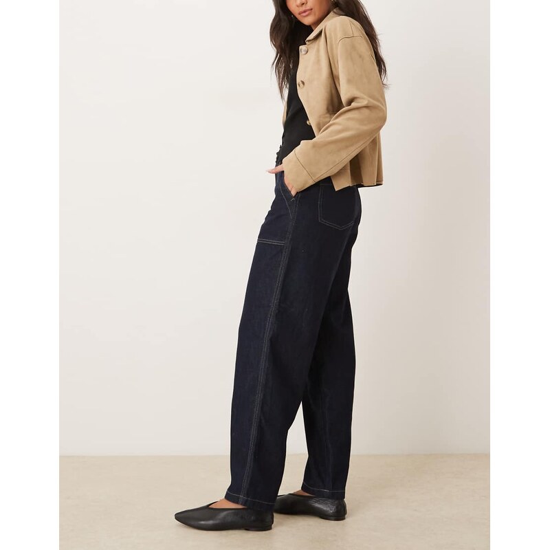 JDY Sansa stitch detail high waisted barrel jeans in dark blue 109564501