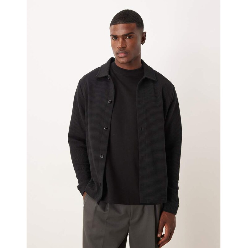 ASOS DESIGN ribbed jersey shacket in black