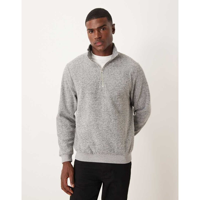 ASOS DESIGN quater zip with wool mix in grey - LGREY