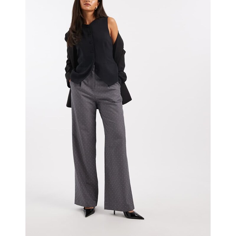 French Connection hotfix tailored wide leg trousers in grey 109505812