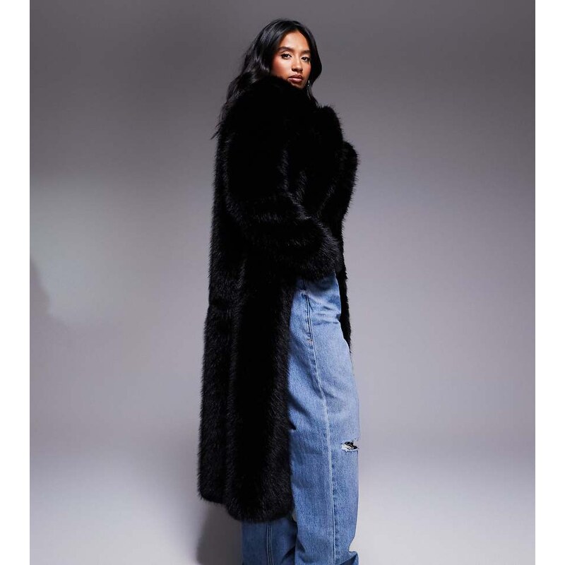 Forever New Petite faux fur coat in black-Brown 110753645