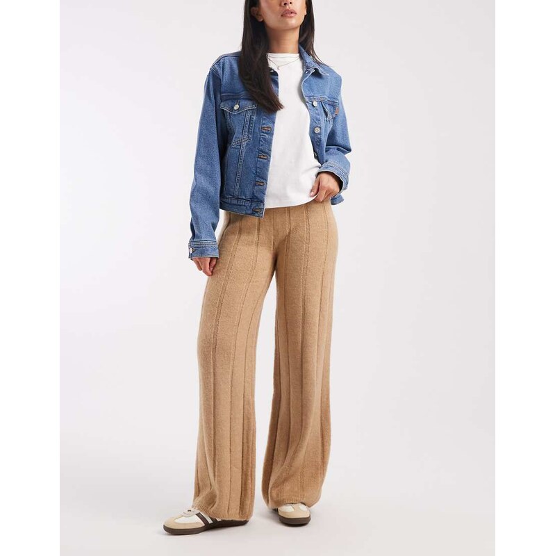 ASOS DESIGN fluffy knitted ribbed trouser co-ord in brown