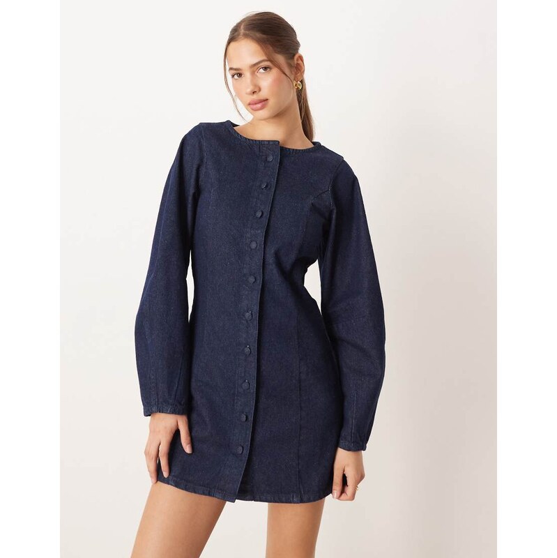 ASOS DESIGN denim waistcoat mini dress with banana sleeve in