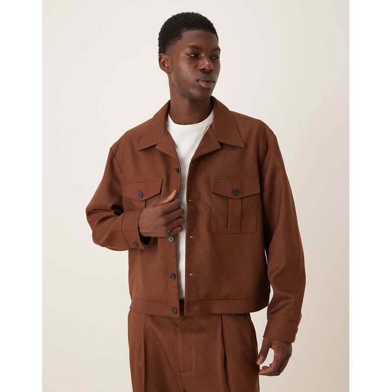 ASOS DESIGN smart shacket co-ord jacket in brown