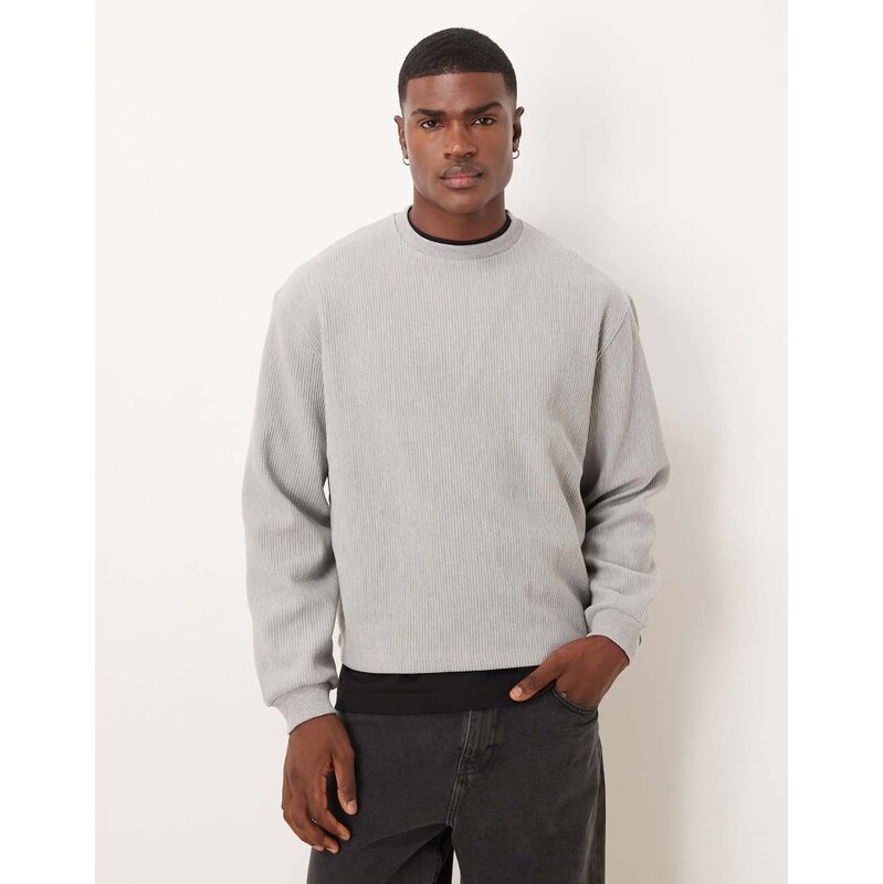 ASOS DESIGN relaxed boxy ribbed sweatshirt in grey marl