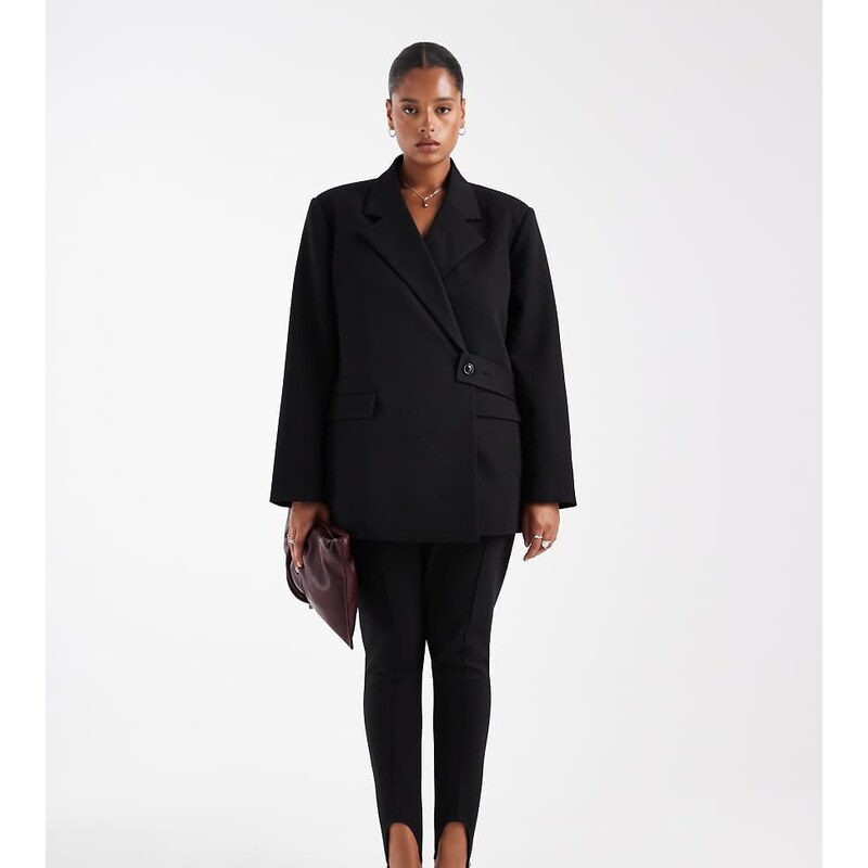ASOS DESIGN Curve relaxed blazer with belt detail in black 115514852