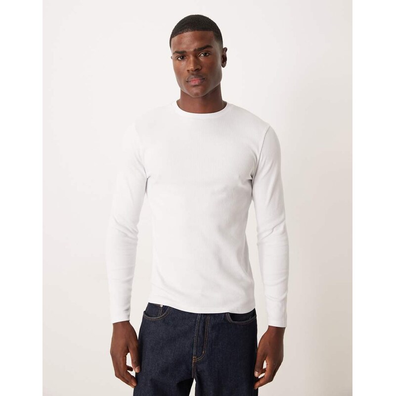 ASOS DESIGN slim fit long sleeve t-shirt in white rib