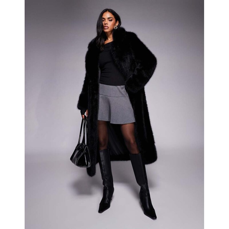 Forever New long faux fur coat in black