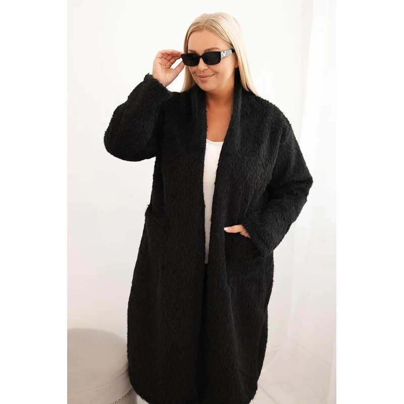 MladaModa Oversize kabát bez zapínání s kapsami model 21789 černý 109101315
