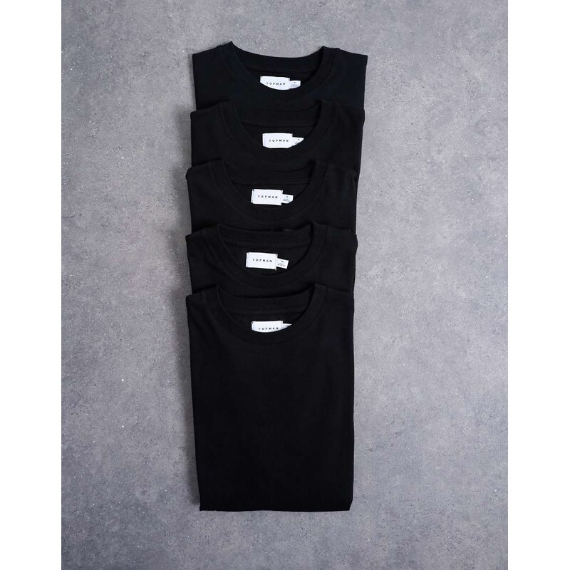 Topman 5 pack classic fit t-shirt in black