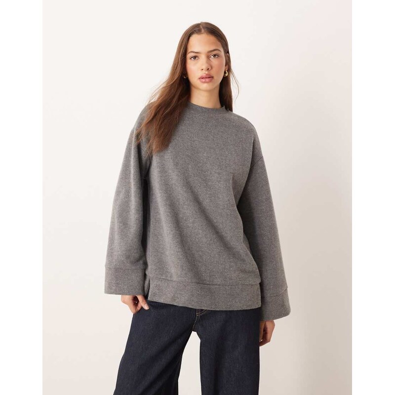 ASOS DESIGN supersoft split hem sweatshirt in charcoal marl-Grey 108208996