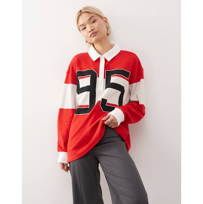Nike Street long sleeve graphic polo in red and cream