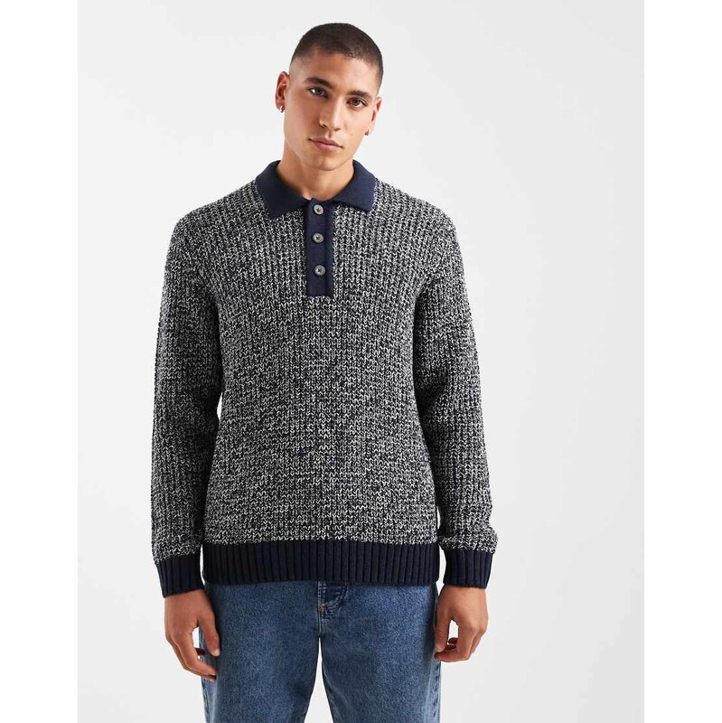 ONLY & SONS structured knit jumper with contrast collar in navy