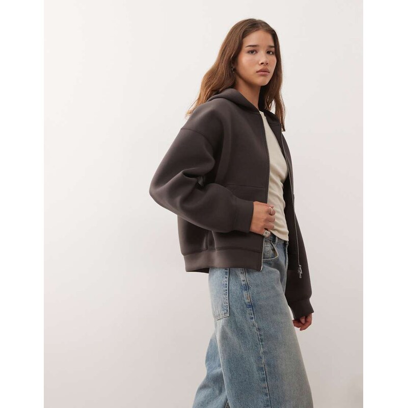 Weekday Scarlet oversized zip through hoodie in brown in scuba-style 109505877