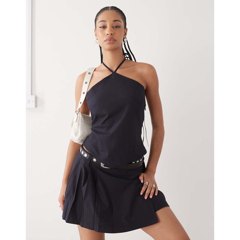 Weekday mix & match halter neck top in navy pinstripe