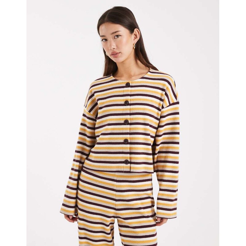 Miss Selfridge brushed rib cardigan co-ord in burgundy stripe