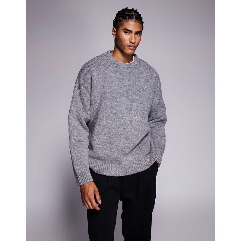 ASOS DESIGN oversized knitted textured crew neck jumper in grey