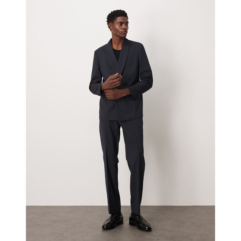 ASOS DESIGN straight pinstripe suit trousers in navy