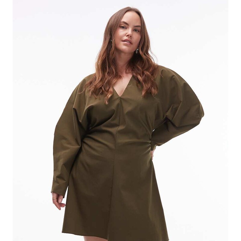ASOS Curve ASOS DESIGN Curve v neck ruched bengaline mini dress in 109712650