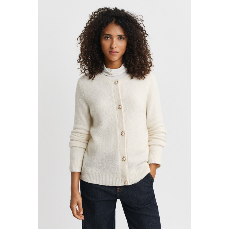 KARDIGÁN GANT BOUCLE C-NECK CARDIGAN CREAM