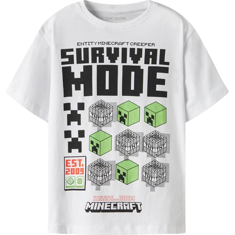 TWO SOON Tričko Minecraft zelená / oranžová / černá / bílá