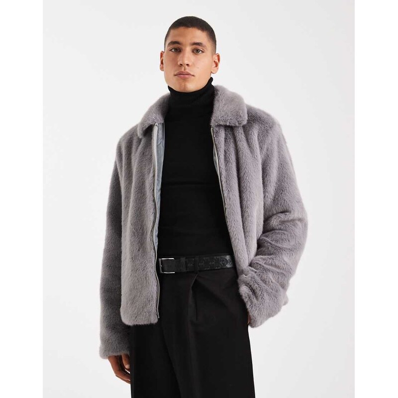 ASOS DESIGN faux fur jacket in grey