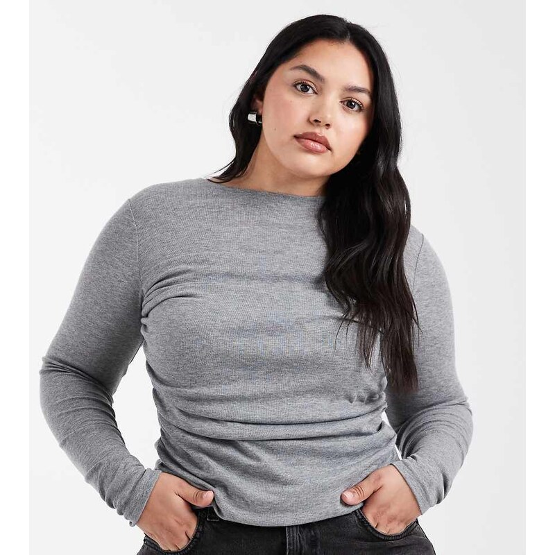 ASOS Curve ASOS DESIGN Curve soft jersey drape long sleeve top in grey 109518186
