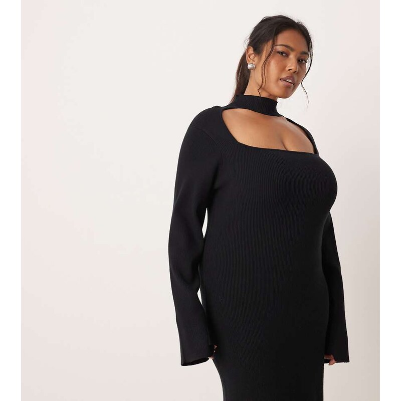 Pretty Lavish Curve knitted square neck choker detail maxi dress in 110052014