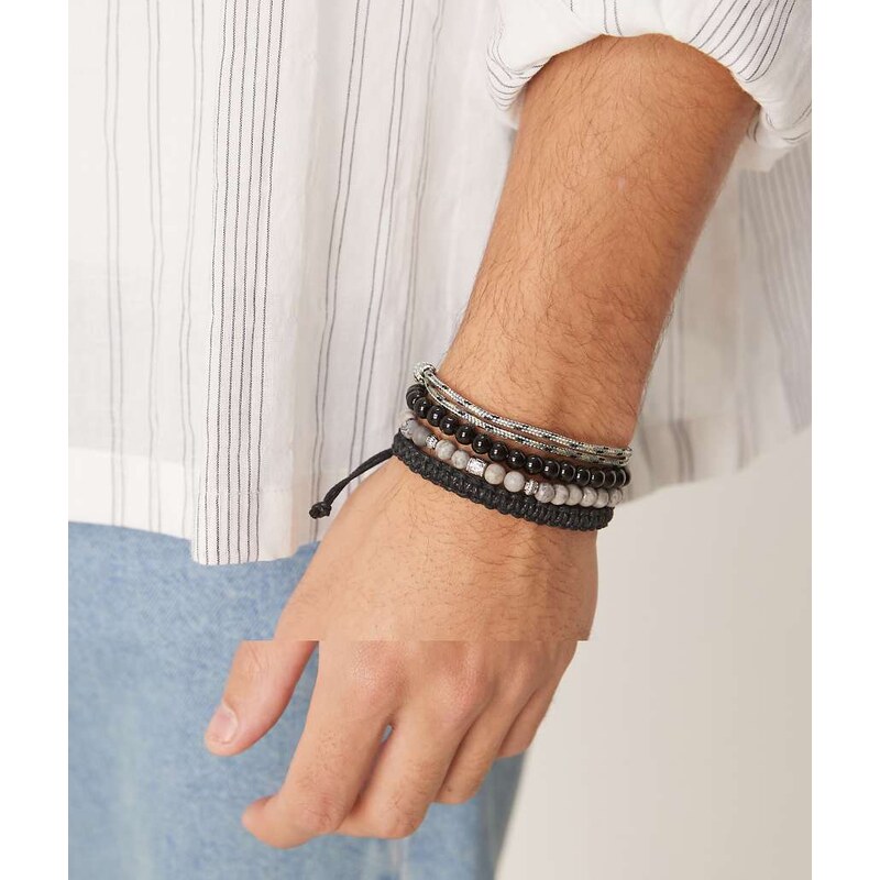 ASOS DESIGN 4 pack picasso jasper and obsidian semi-precious beaded 109518366
