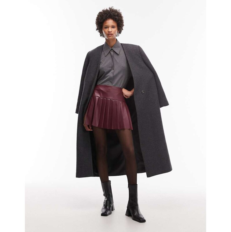 ASOS DESIGN PU pleated mini skirt in burgundy-Red
