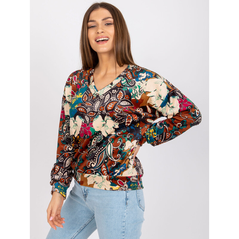 ITALY MODA Hnědá halenka Ruby s barevnými vzory --brown 85873393