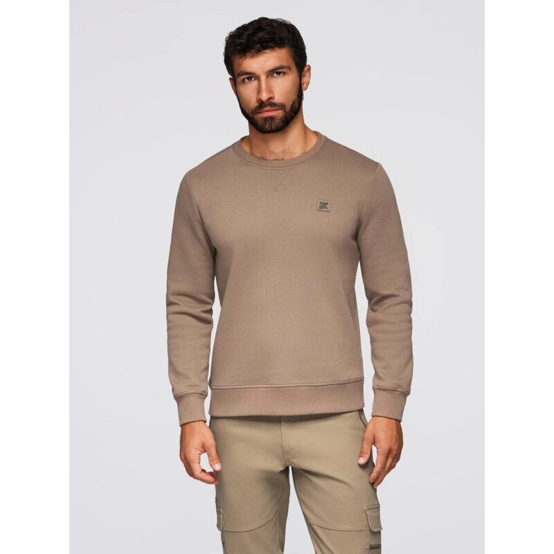 Ombre Clothing Pánská mikina kávové barvy bez kapuce V3 OM-SSNZ