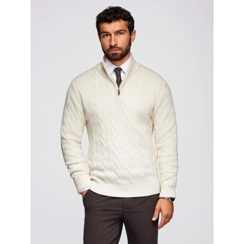 Ombre Clothing Vzorovaný svetr pro muže bílý V1 OM-SWZS-0138