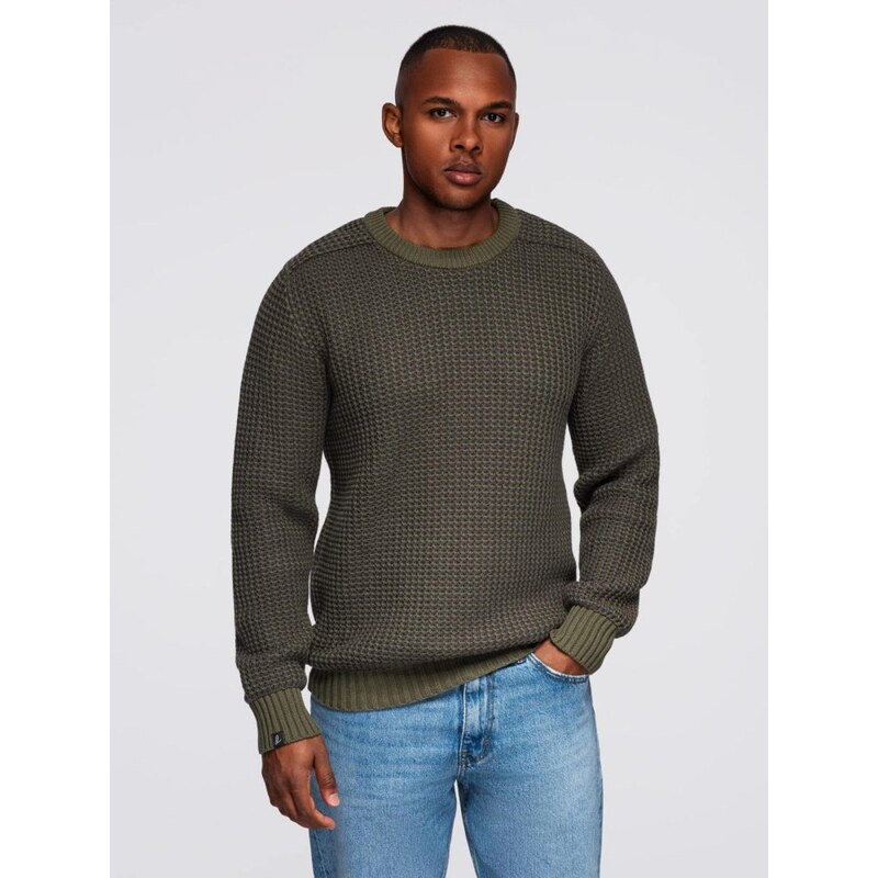 Ombre Clothing Cool pánský ležérní svetr olivový V2 OM-SWSW-0122