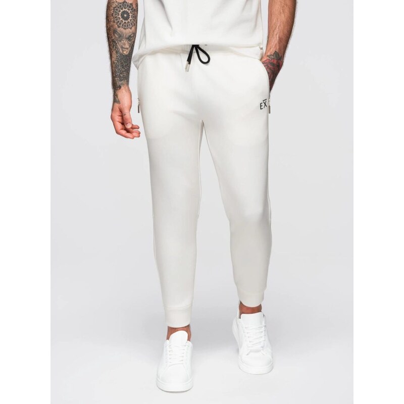 Ombre Clothing Módní pánské tepláky bílé V2 OM-PASK-0223