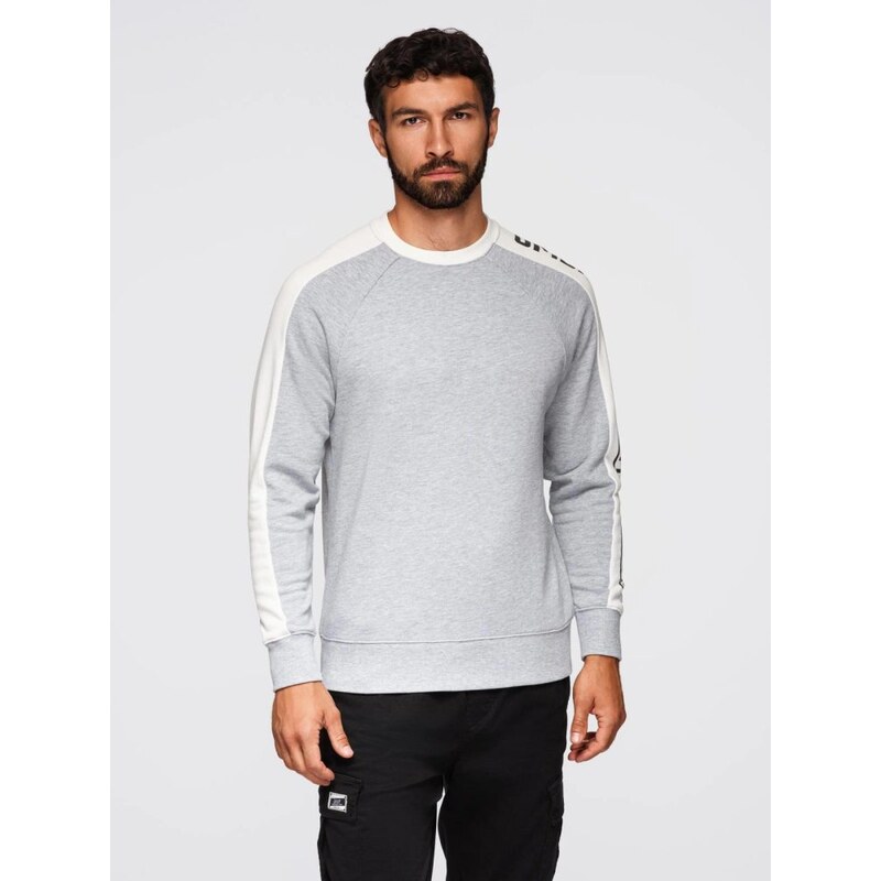 Ombre Clothing Módní šedá mikina s kapucí a ozdobnými rukávy V2