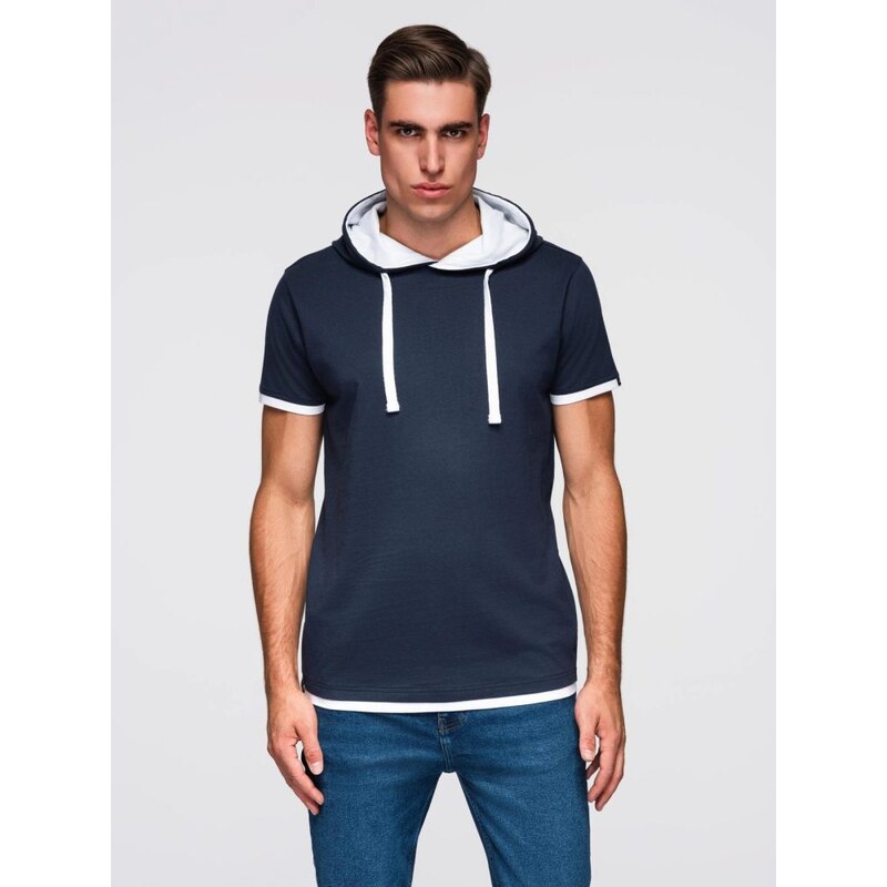 Ombre Clothing Jedinečné tmavě modré tričko s kapucí V4 TSCT