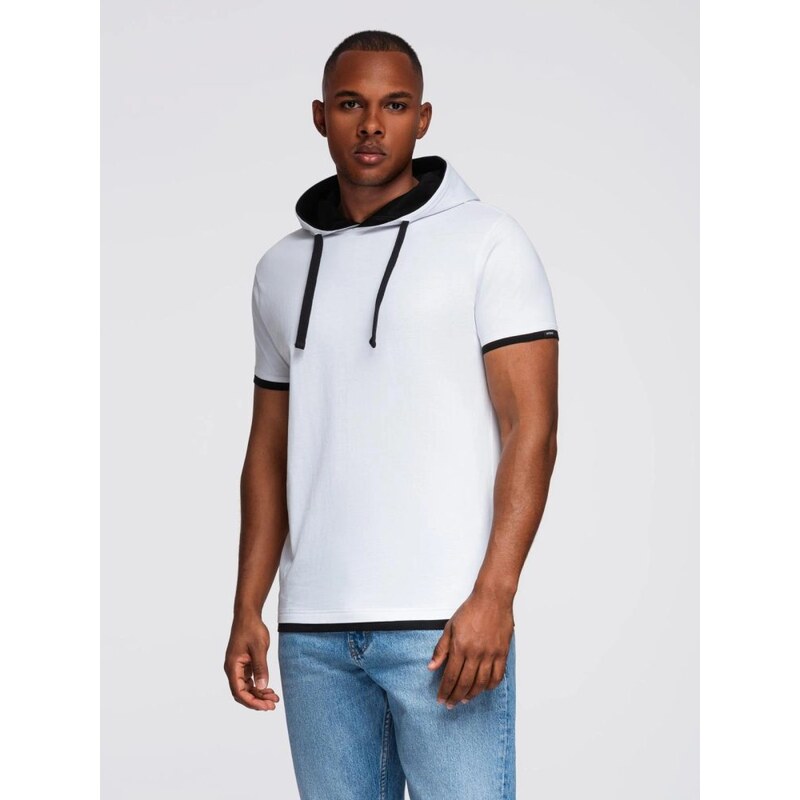 Ombre Clothing Jedinečné bílé tričko s kapucí V1 TSCT-0256