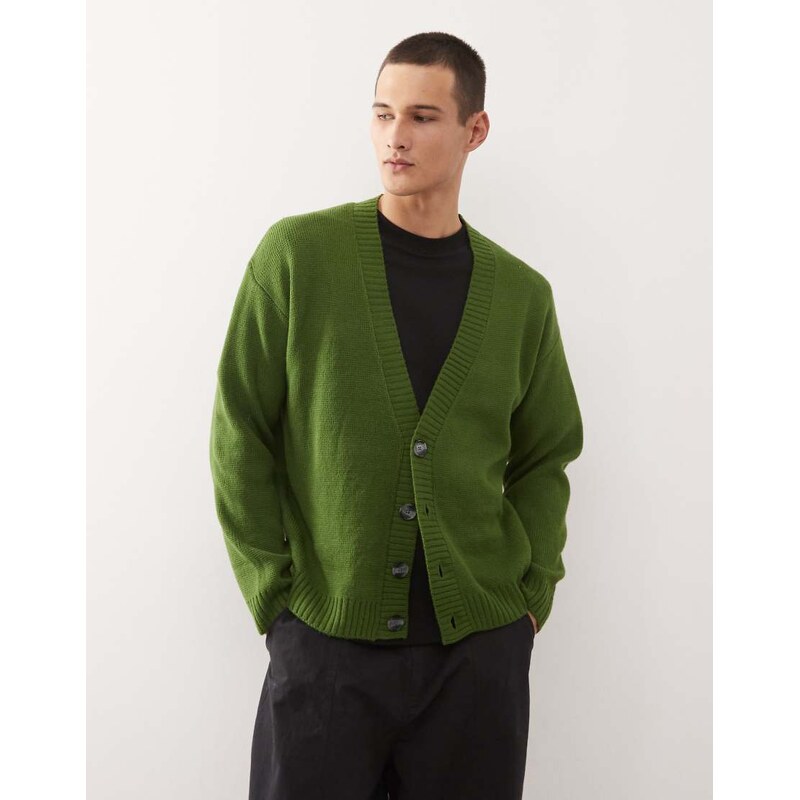 COLLUSION v-neck knitted cardigan in khaki-Green