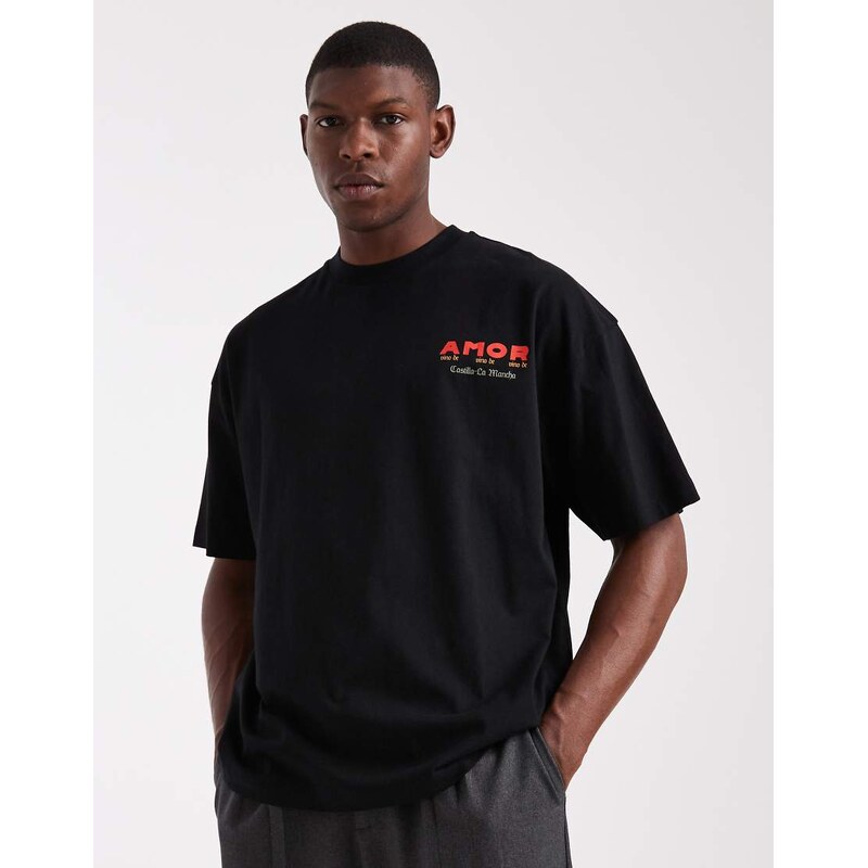 ASOS DESIGN oversized t-shirt with cartoon graphic in black
