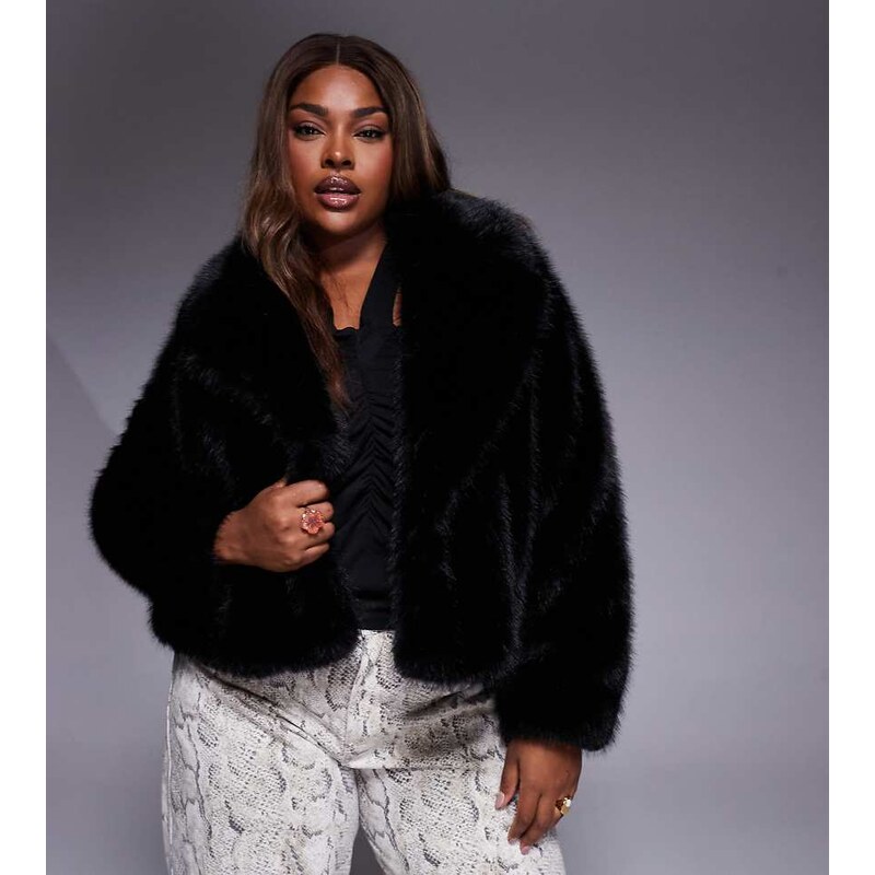 Forever New Curve faux fur coat in black 115514156