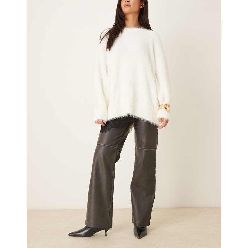 Gina Tricot wide leg PU trousers in washed black 109527496