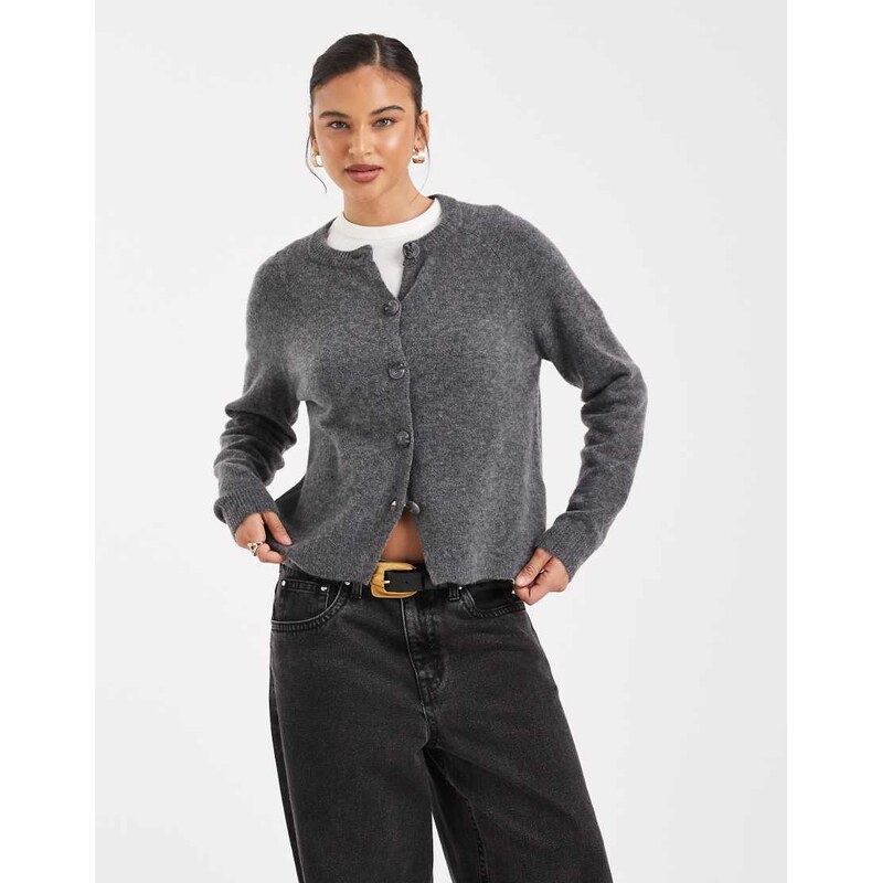 Pieces soft knitted cardigan in medium grey melange 115591447