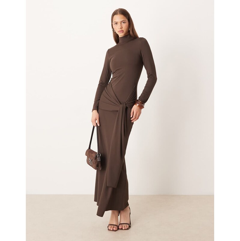 Gina Tricot soft tie front knot long sleeve maxi dress with low