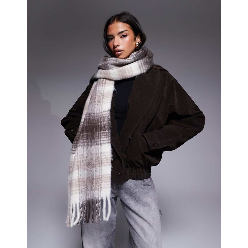 River Island brushed checked scarf in brown
