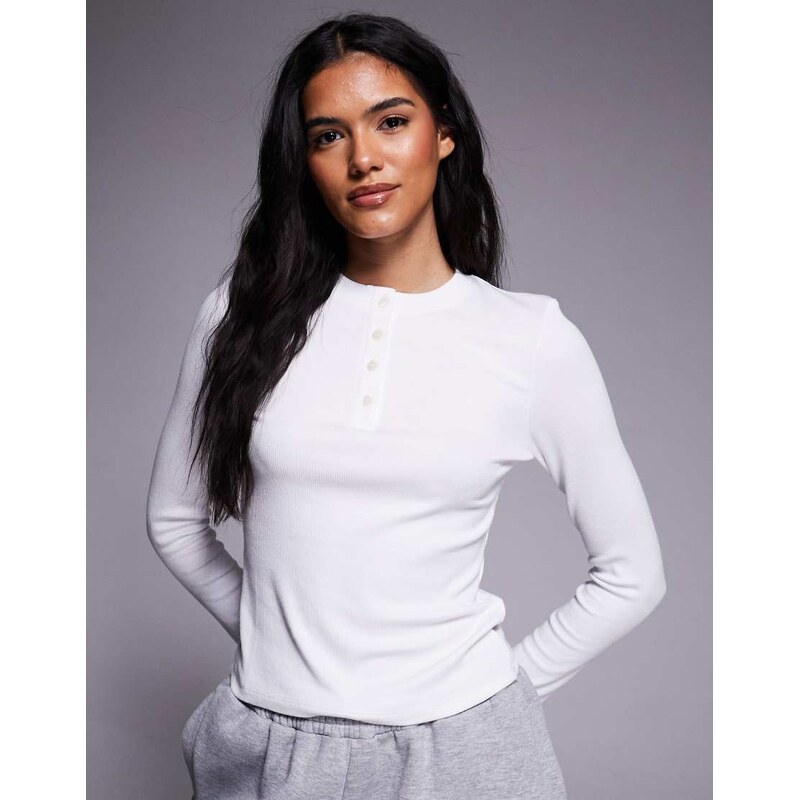 4505 Rest Day ultra soft modal rib long sleeve henley top in white - 114687957