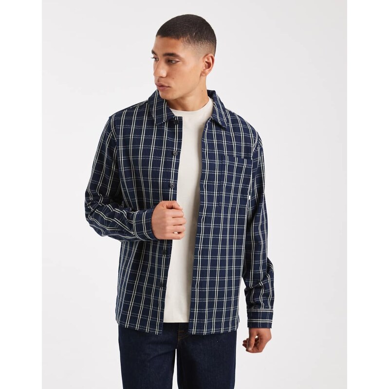 Farah wallasey checked longsleeve shirt in navy
