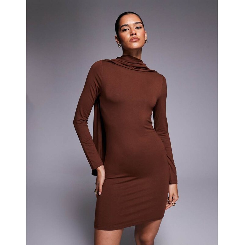 ASOS DESIGN scarf detail bodycon mini detail in brown