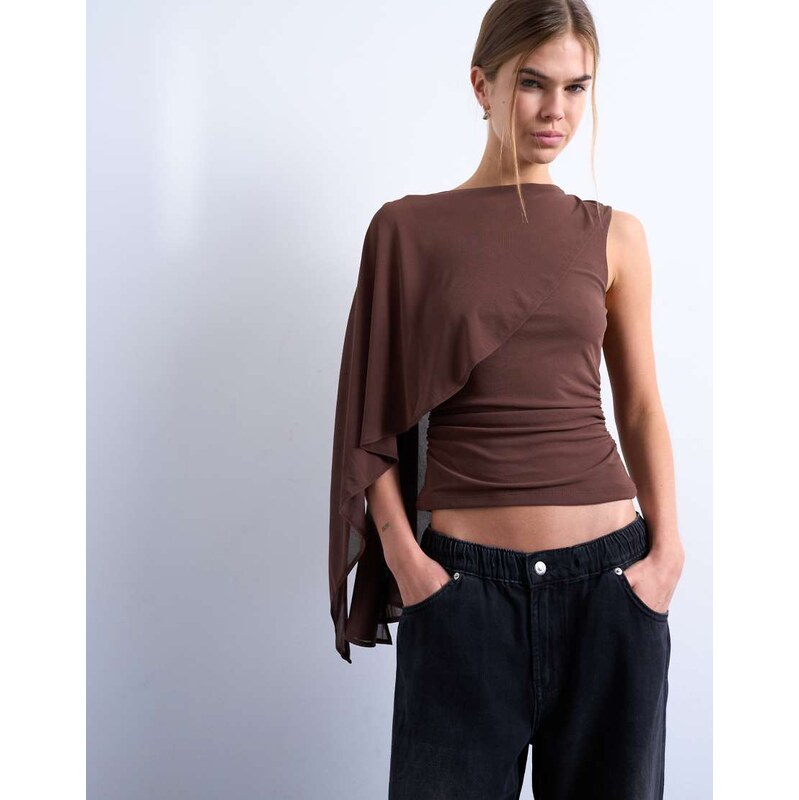 Topshop cape detail sleeveless top in chocolate brown 109527813