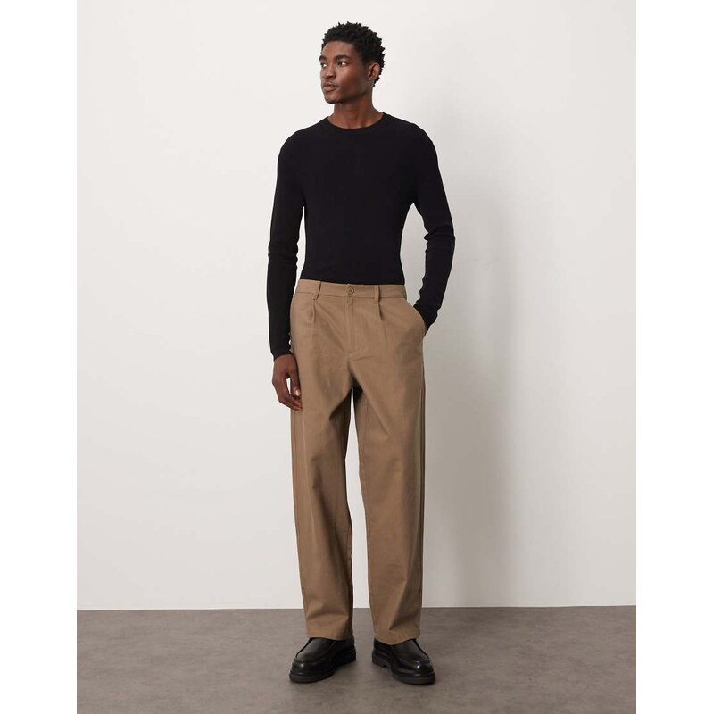 ASOS DESIGN loose straight faux suede trousers with pleats in